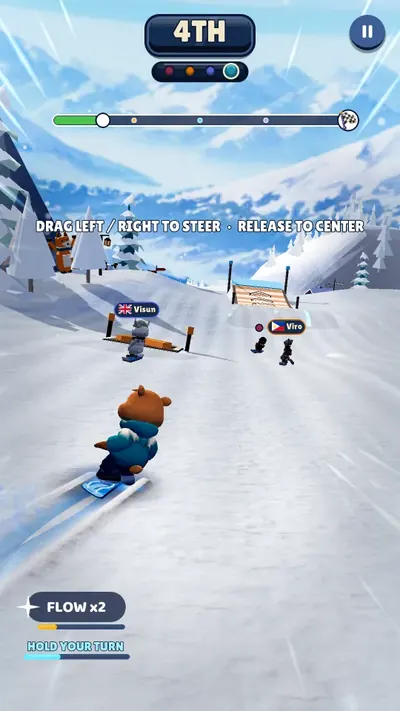 Race in progress: Pip the beaver carves down a snowy slope ahead of rival riders